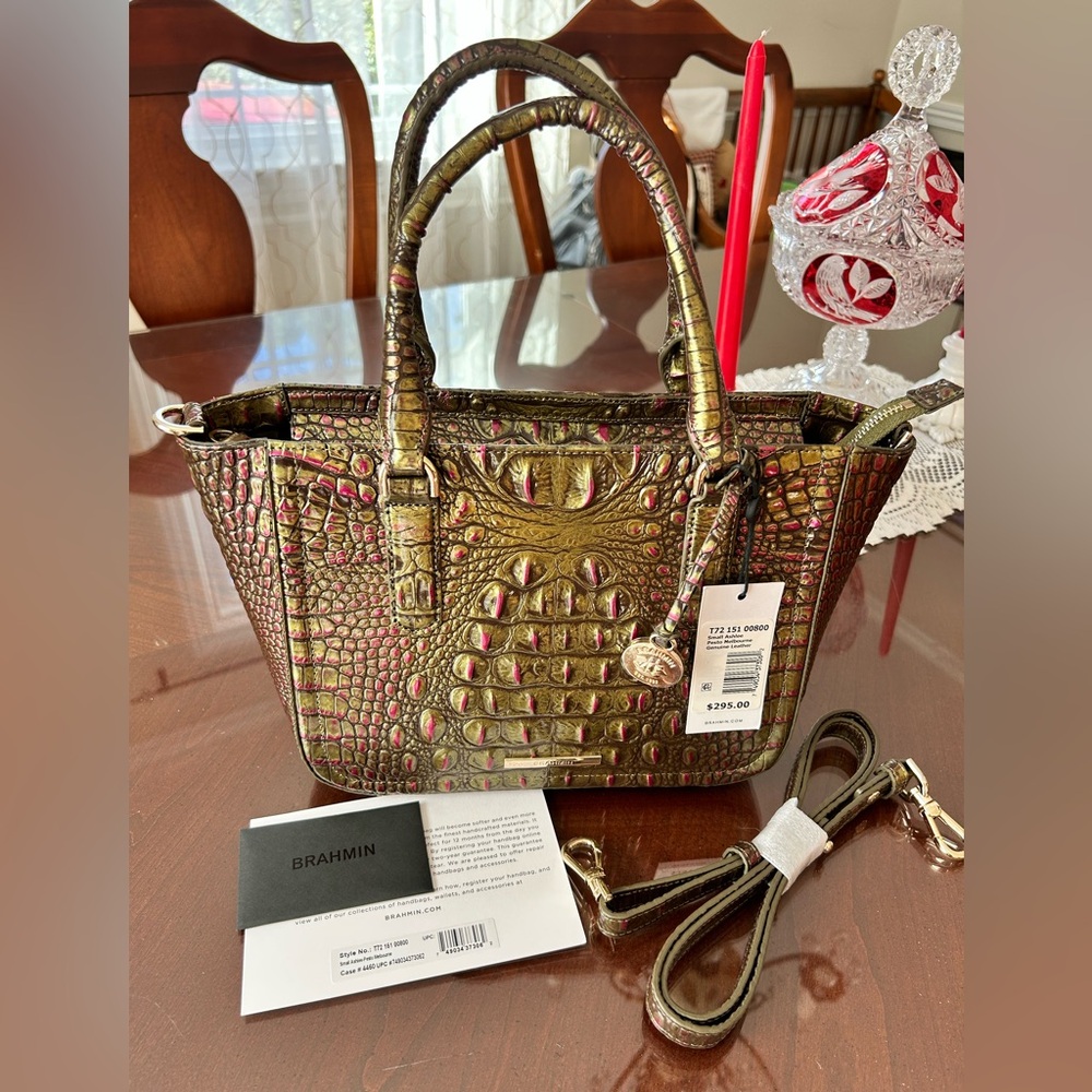 Brahmin Small Ashlee Pesto Melbourne Genuine Leather Satchel Bag NWT